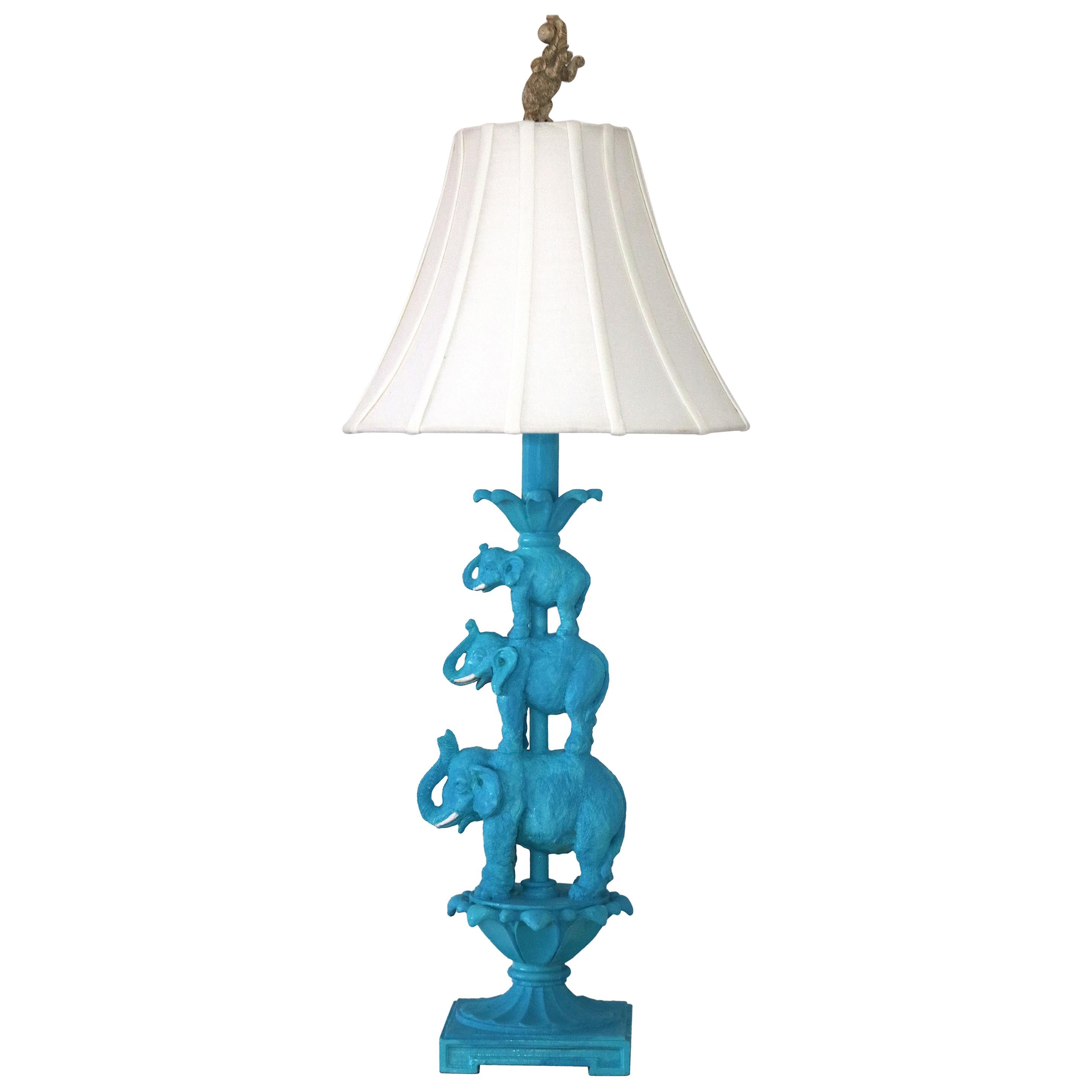 Elephant Stacked Artisan Table Lamp- Whimsical & Joyous For Sale