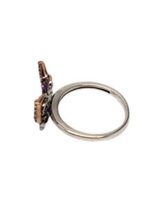 Elephant Sterling Silver/10K Rose Gold Amethyst CZ Butterfly Ring Size 5 #20657
