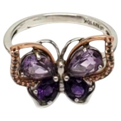 Vintage Elephant Sterling Silver/10K Rose Gold Amethyst CZ Butterfly Ring Size 5 #20657