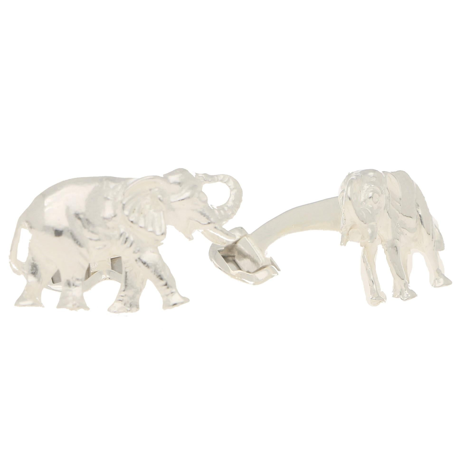 Elephant Swivel Cufflinks in Solid British Sterling Silver In Good Condition In London, GB