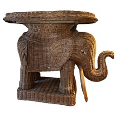 Vintage Elephant table in rattan in the Vivaï del Sud style, Italy 1970