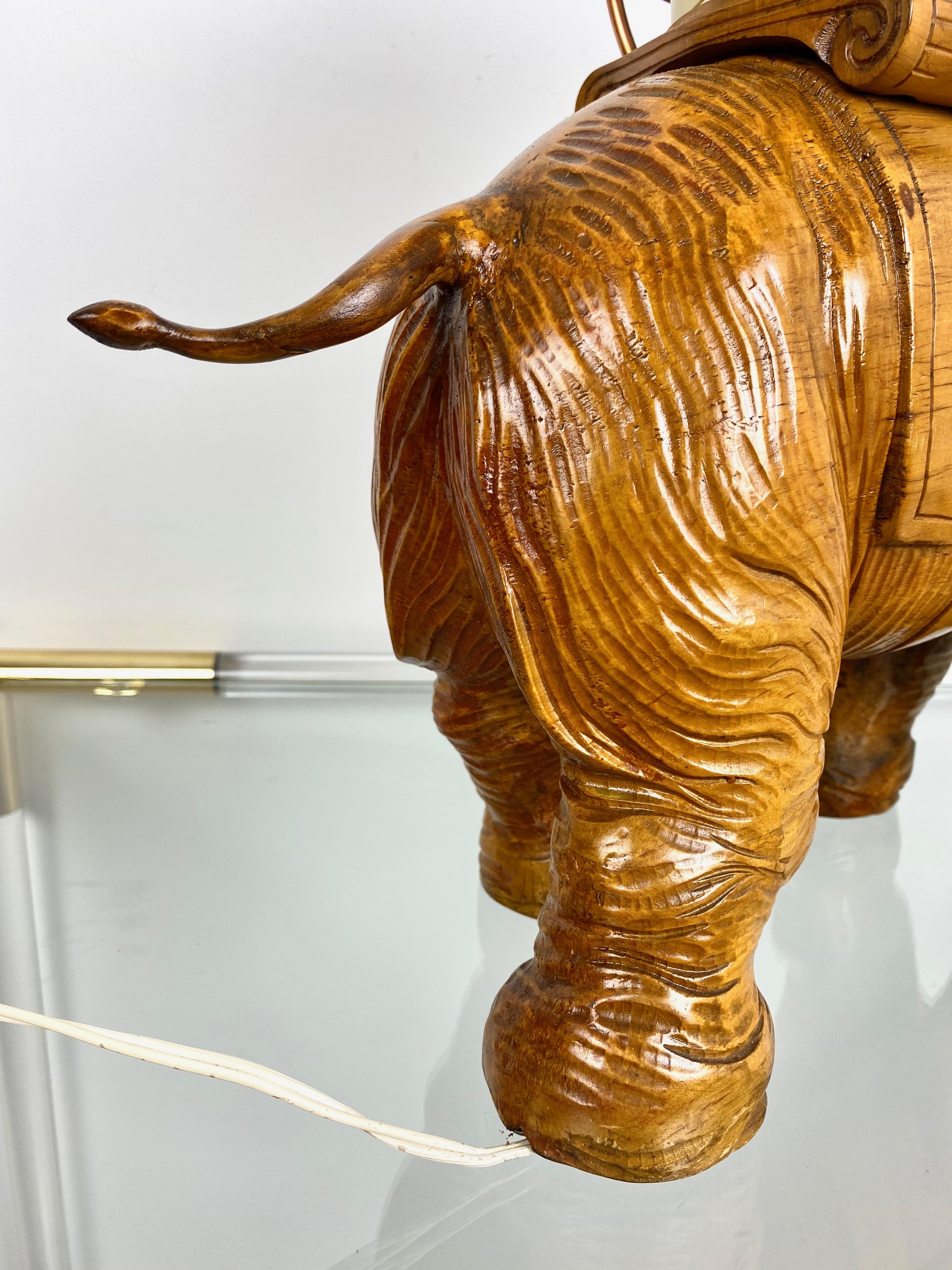 Elephant Table Lamp Hand Carved Wood and Copper Aldo Tura for Macabo Italy 1950s For Sale 6