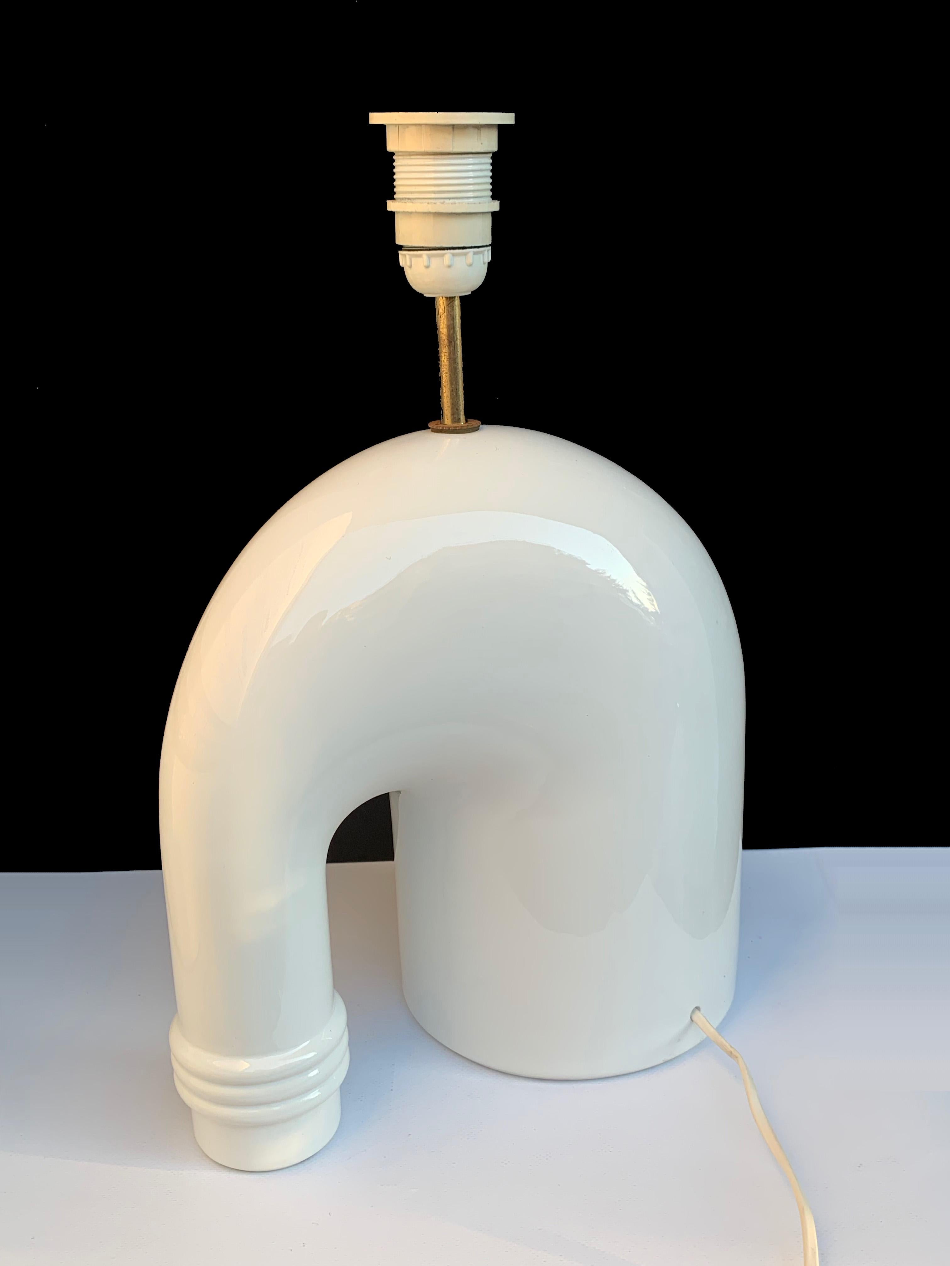Mid-Century Modern Elephant Table Lamp White Ceramic Glazed, Italy 1970s Tommaso Barbi Attributable