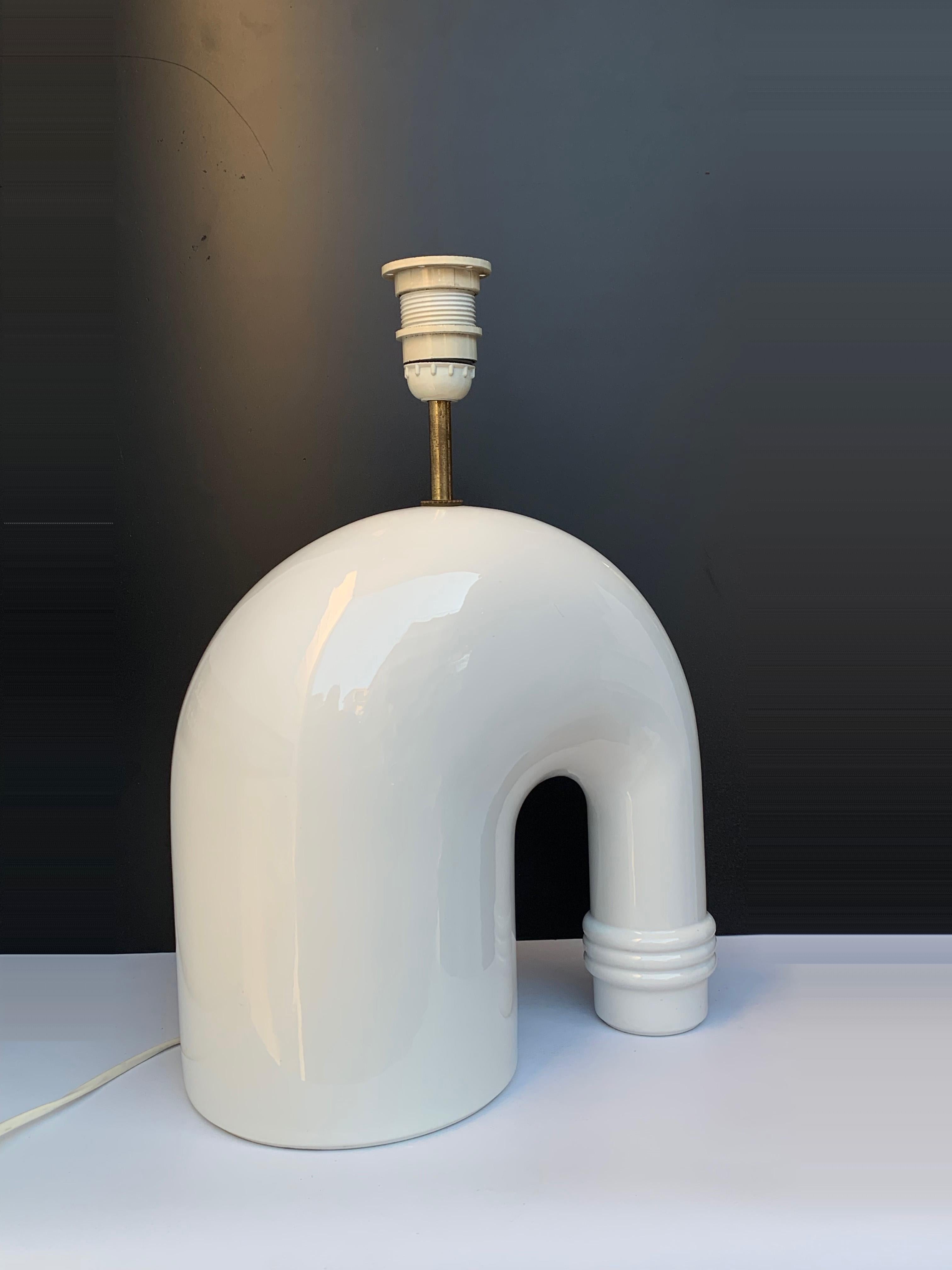 Italian Elephant Table Lamp White Ceramic Glazed, Italy 1970s Tommaso Barbi Attributable