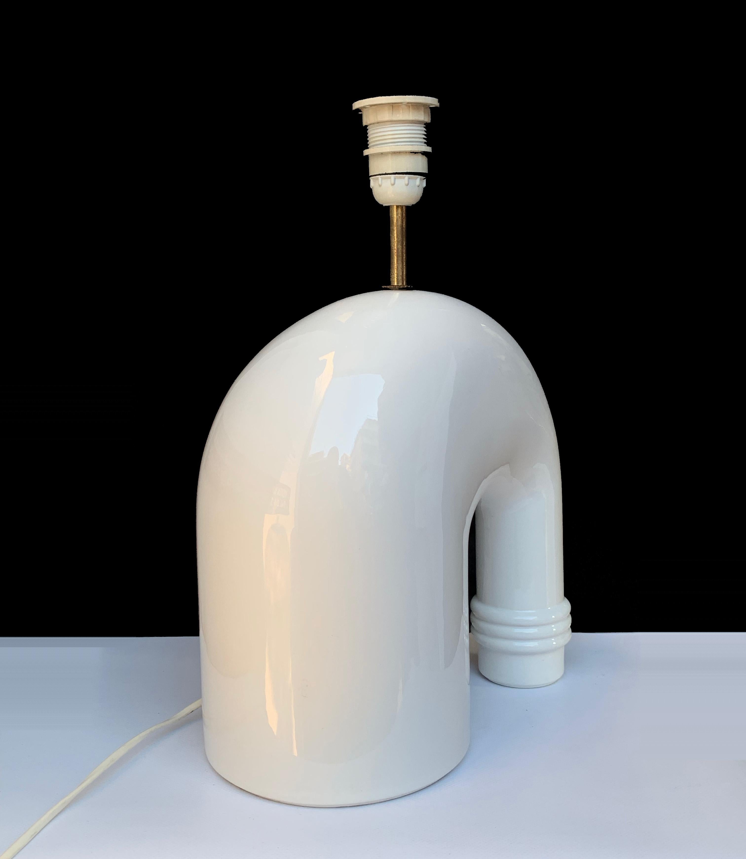 Elephant Table Lamp White Ceramic Glazed, Italy 1970s Tommaso Barbi Attributable 1