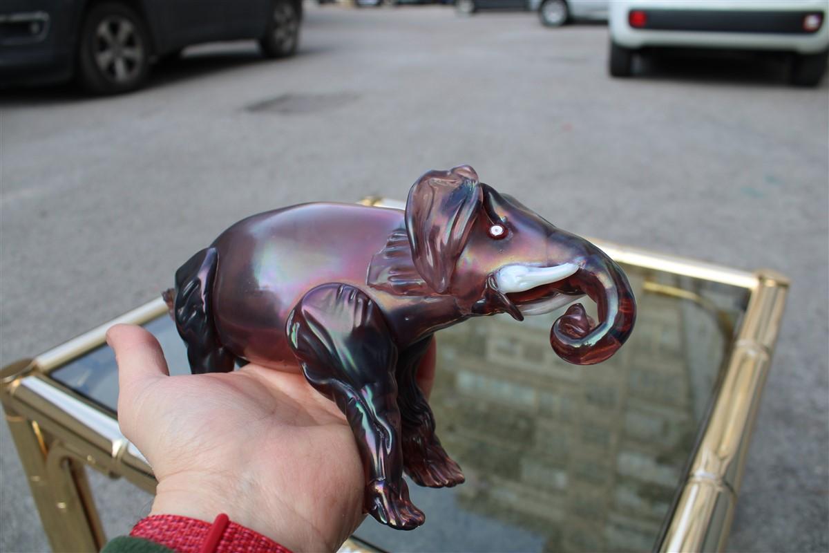 Elephant the 1930s in Murano Glass Italy Purple Design Iridescent MVM Cappelin For Sale 5