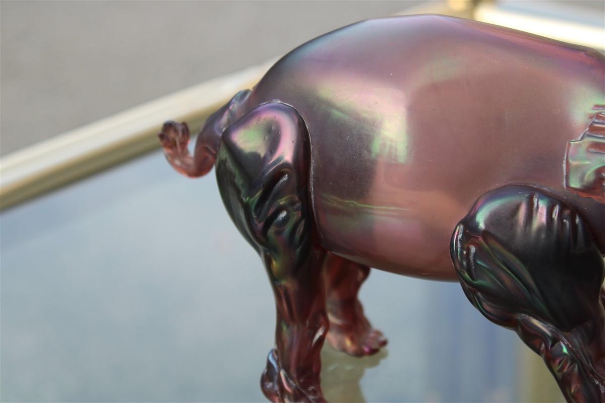 Italian Elephant the 1930s in Murano Glass Italy Purple Design Iridescent MVM Cappelin For Sale