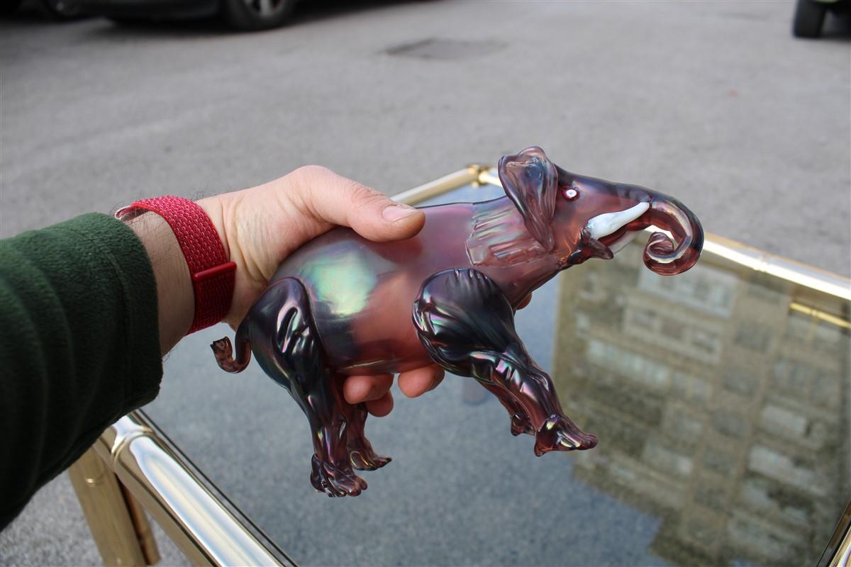 Elephant the 1930s in Murano Glass Italy Purple Design Iridescent MVM Cappelin For Sale 1