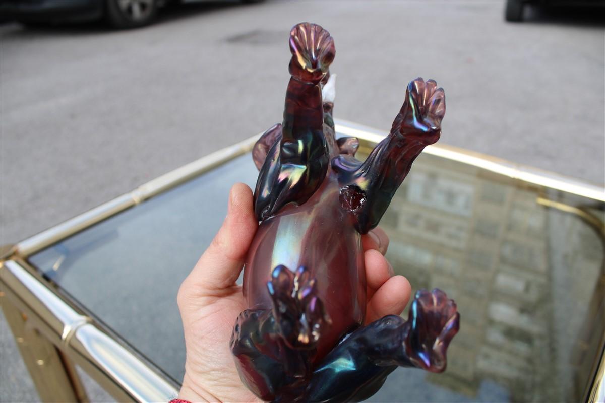 Elephant the 1930s in Murano Glass Italy Purple Design Iridescent MVM Cappelin For Sale 2
