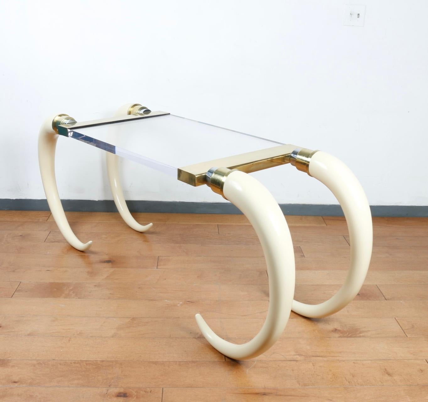Elephant Tusks with Lucite Top Console Table by Suzanne Dahl and Jerry Barrich 5