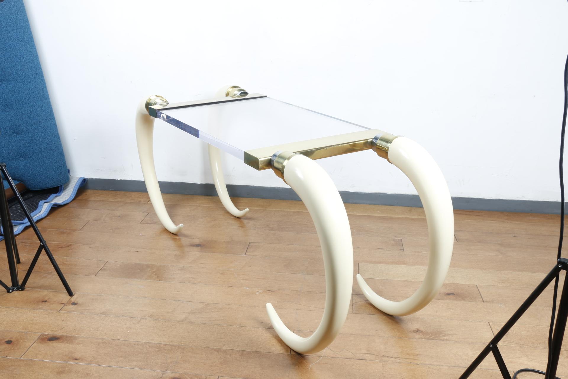 Elephant Tusks with Lucite Top Console Table by Suzanne Dahl and Jerry Barrich 8