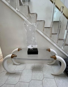 Elephant Tusks With Lucite Top Console Table by Suzanne Dahl and Jerry Barrich