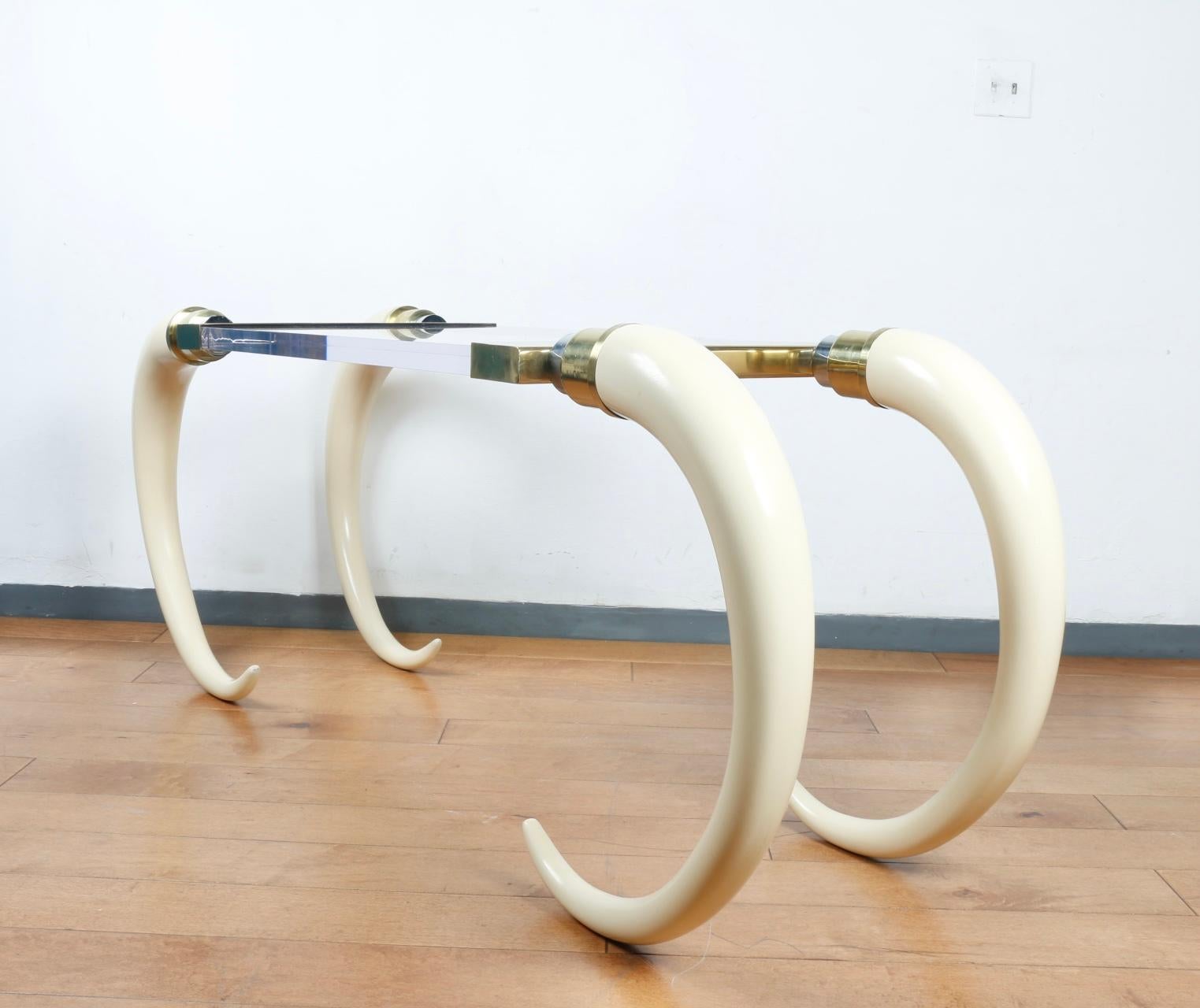 Elephant Tusks with Lucite Top Console Table by Suzanne Dahl and Jerry Barrich 1