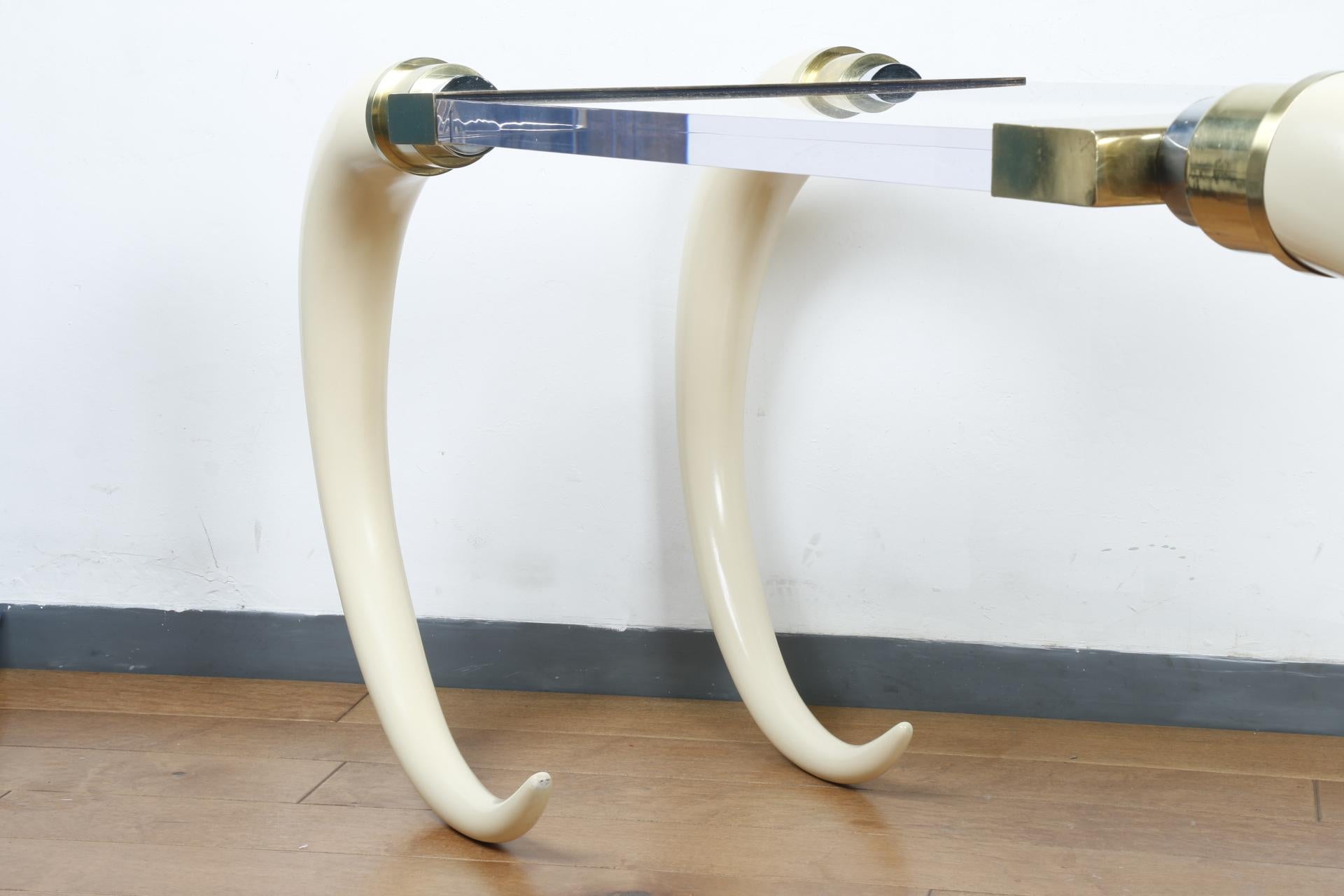 Elephant Tusks with Lucite Top Console Table by Suzanne Dahl and Jerry Barrich 3