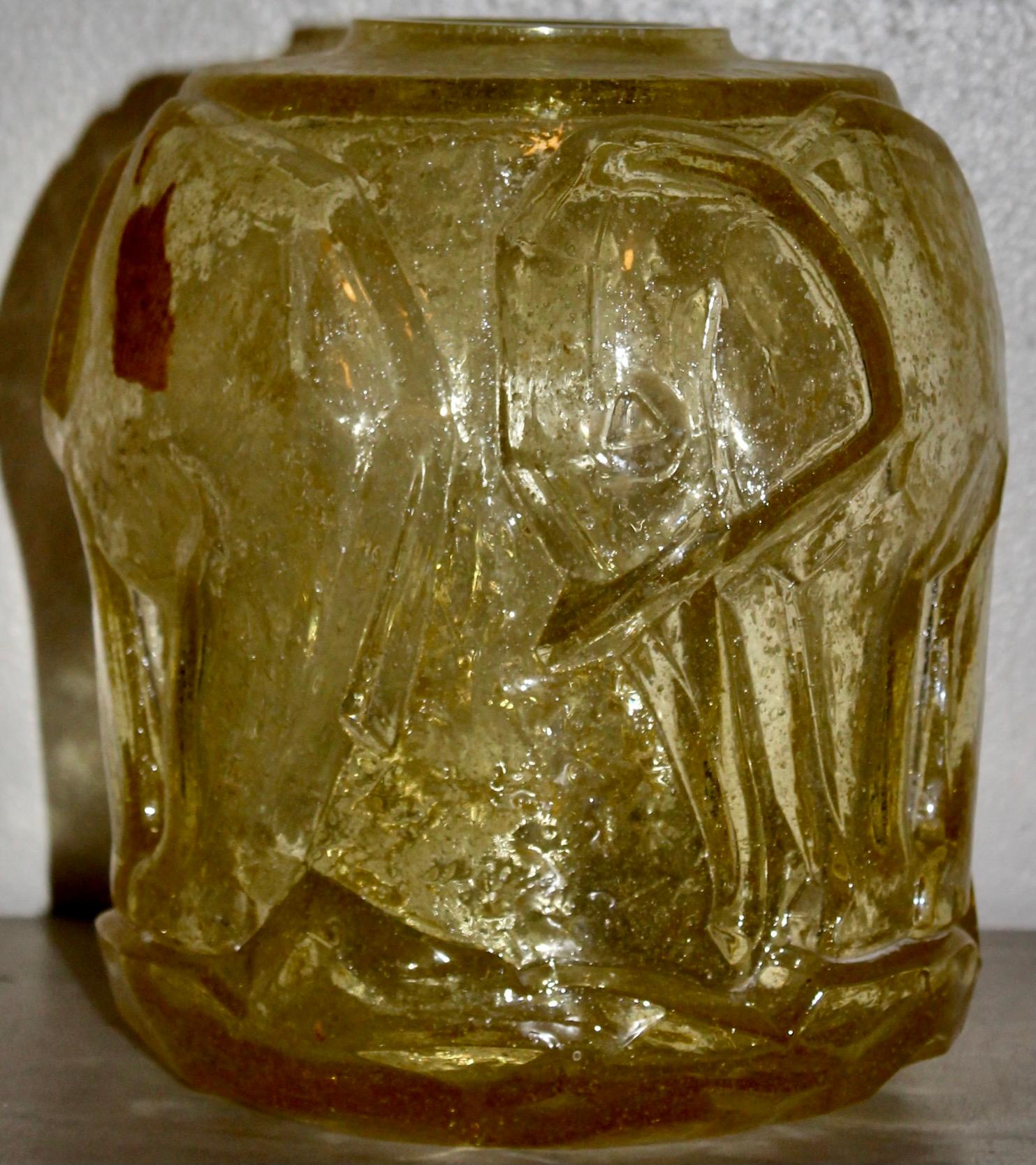 Art Deco Glass Elephant Vase manner of Pierre D'Avesn