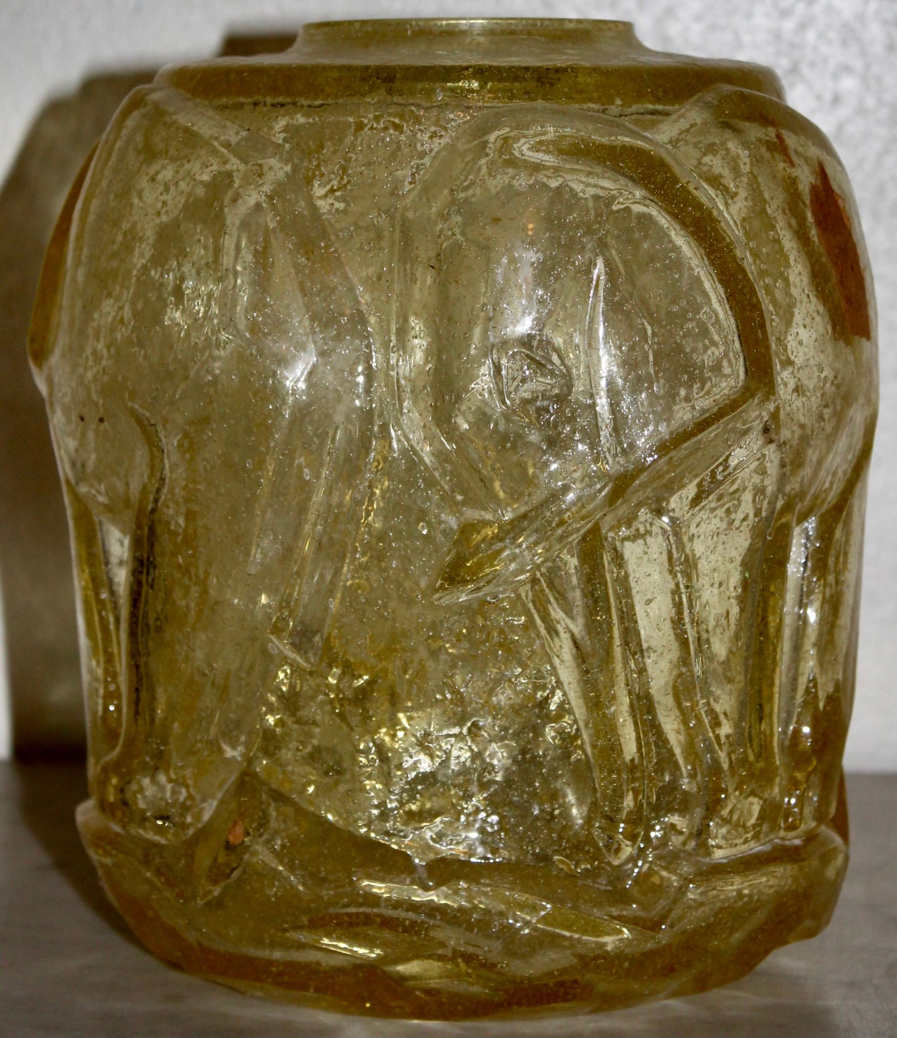 Glass Elephant Vase manner of Pierre D'Avesn 1