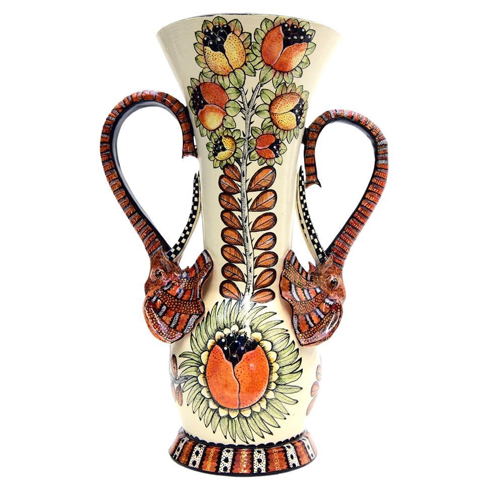 Hand-made Ceramic Elephant Vase with handles, made in South Africa For Sale