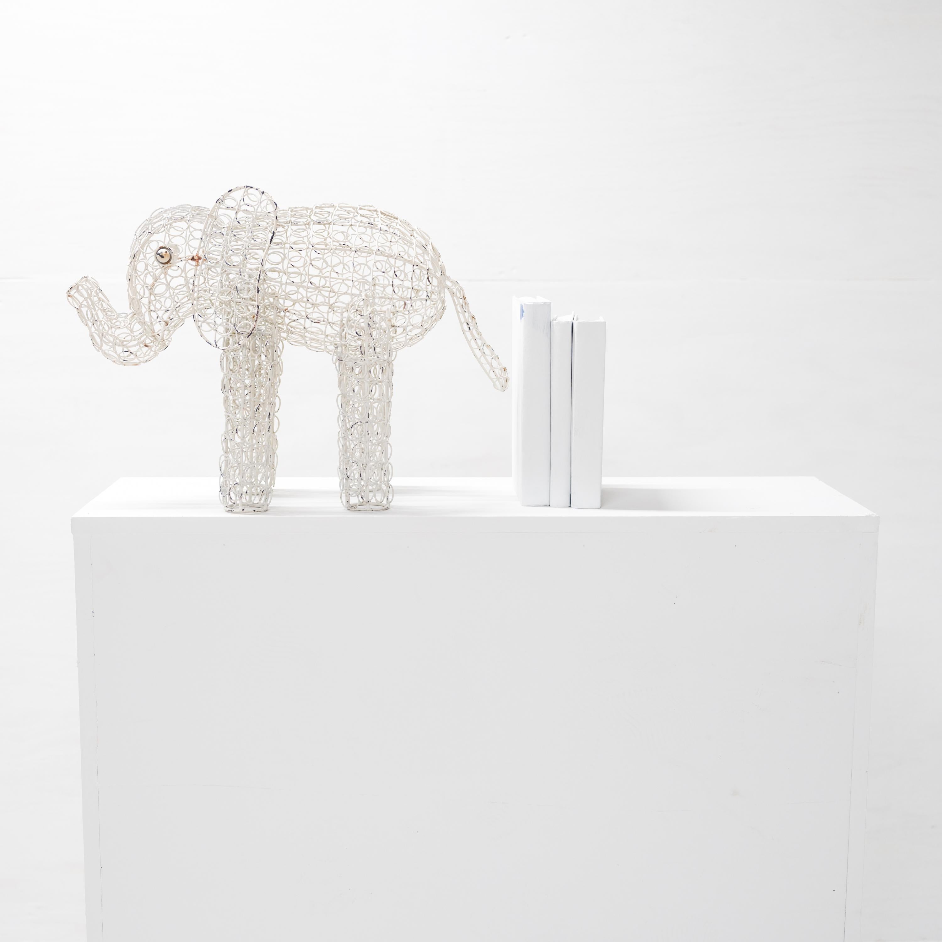 Elephant, Wire Topiary form, Circa 1940s, Original White Paint, Minimalist 2