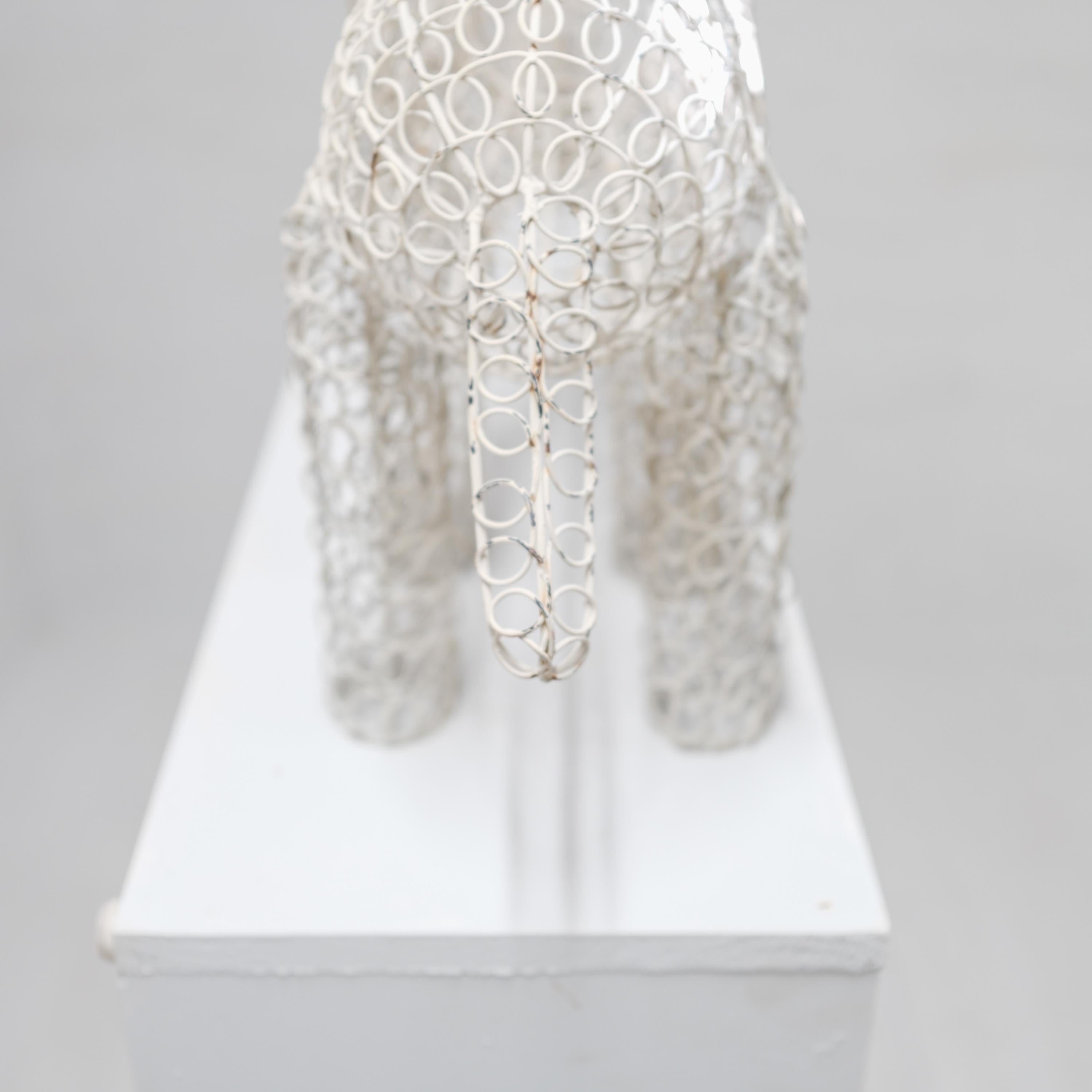 Modern Elephant, Wire Topiary form, Circa 1940s, Original White Paint, Minimalist