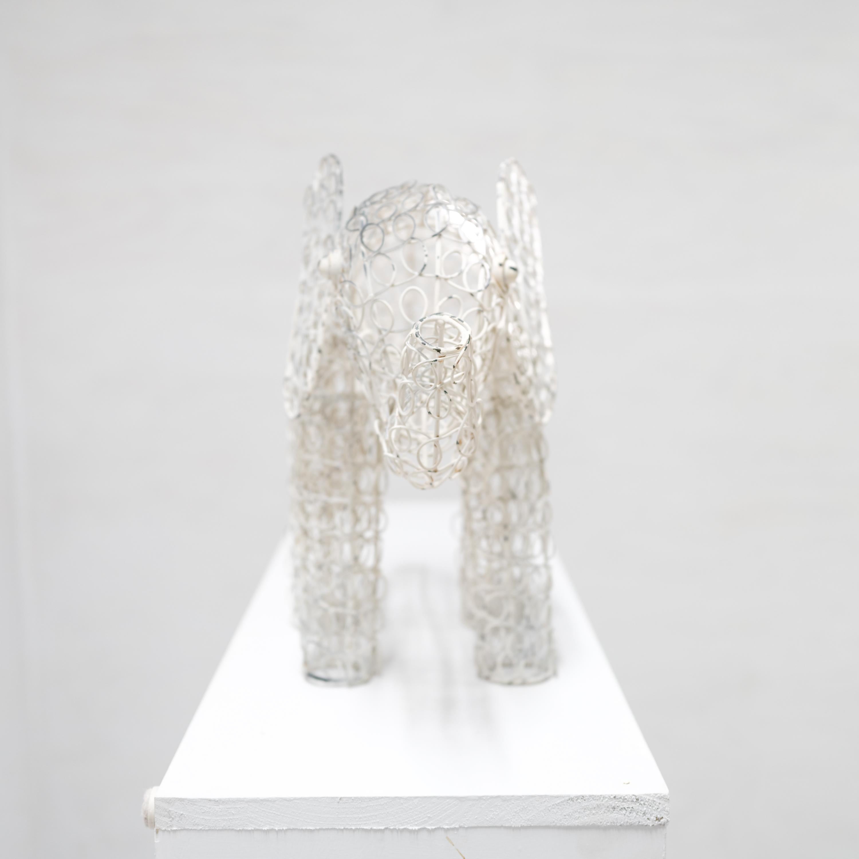 Mid-20th Century Elephant, Wire Topiary form, Circa 1940s, Original White Paint, Minimalist