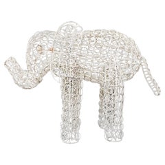 Elephant, Wire Topiary form, Circa 1940s, Original White Paint, Minimalist