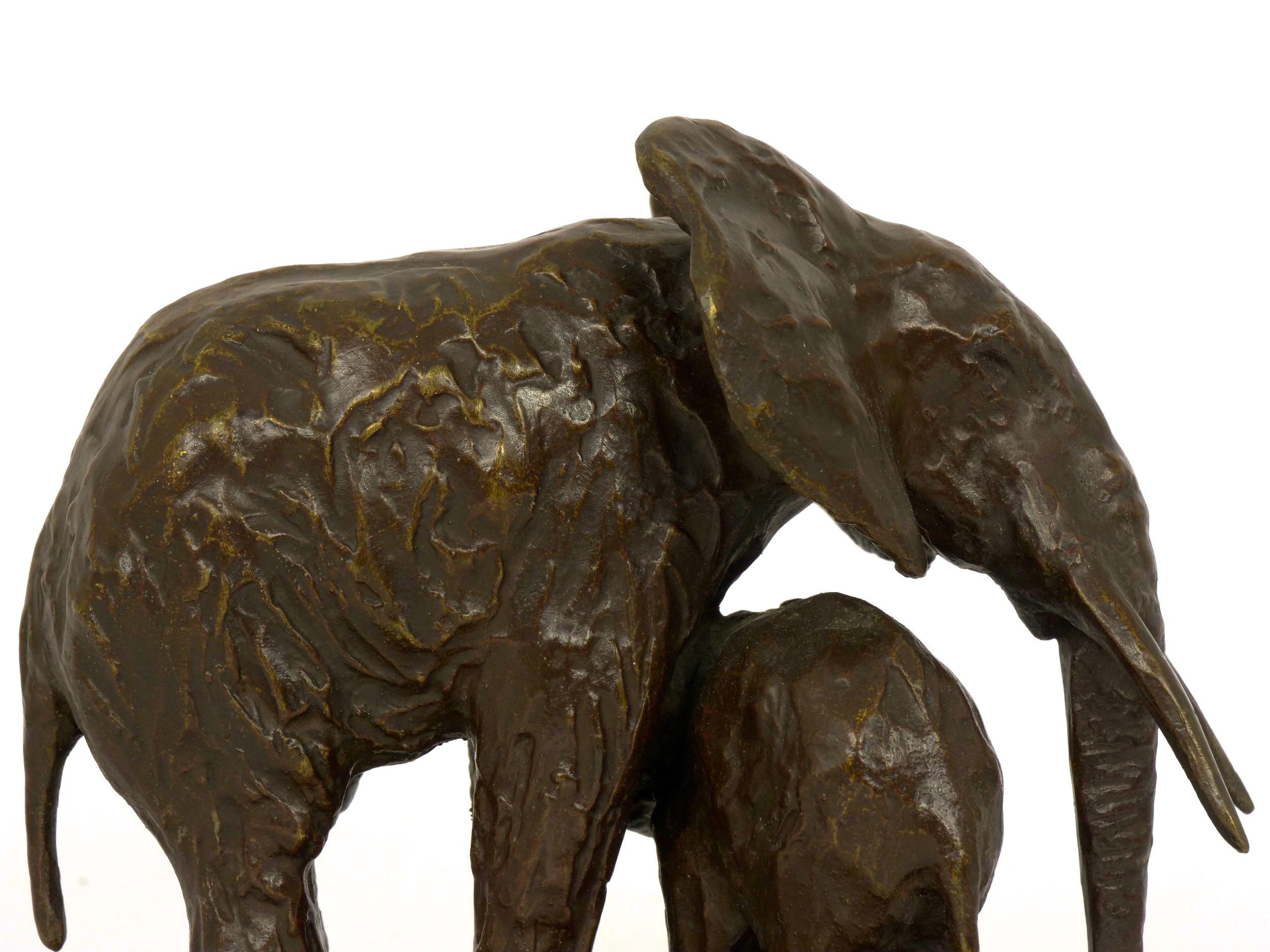 “Elephant with its Young” French Modernism Bronze Sculpture by Ary Bitter 6