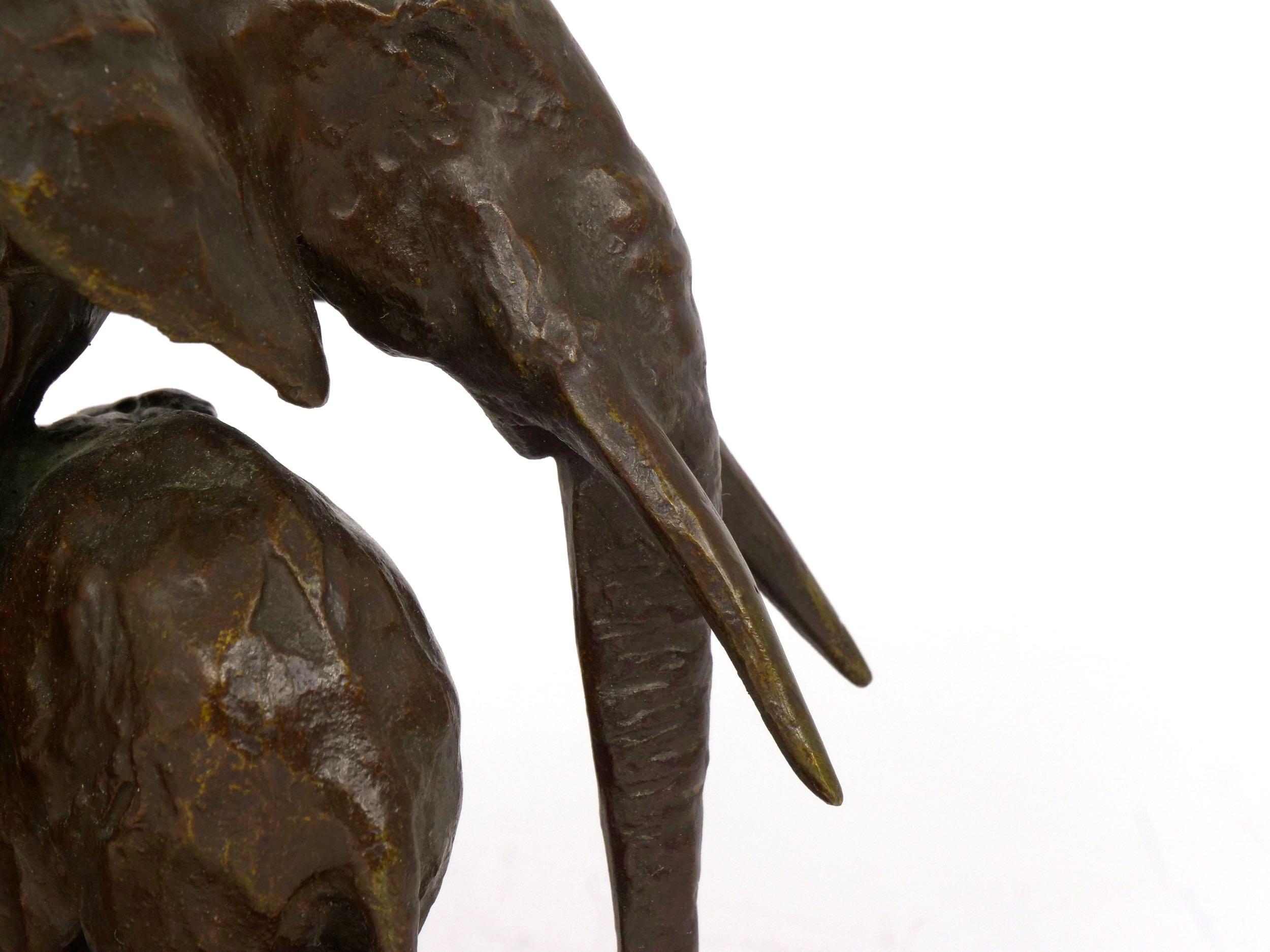“Elephant with its Young” French Modernism Bronze Sculpture by Ary Bitter 8