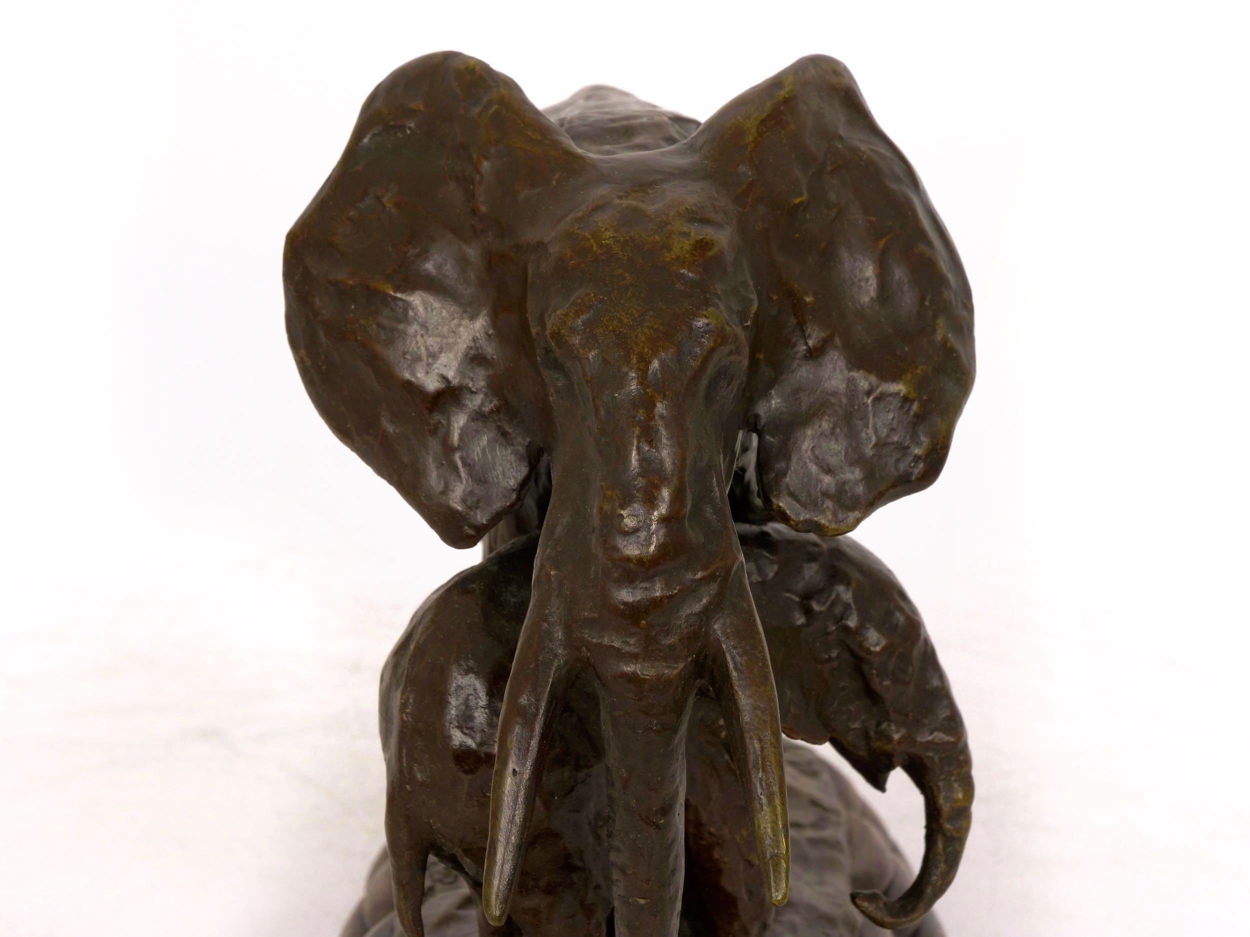 “Elephant with its Young” French Modernism Bronze Sculpture by Ary Bitter 10