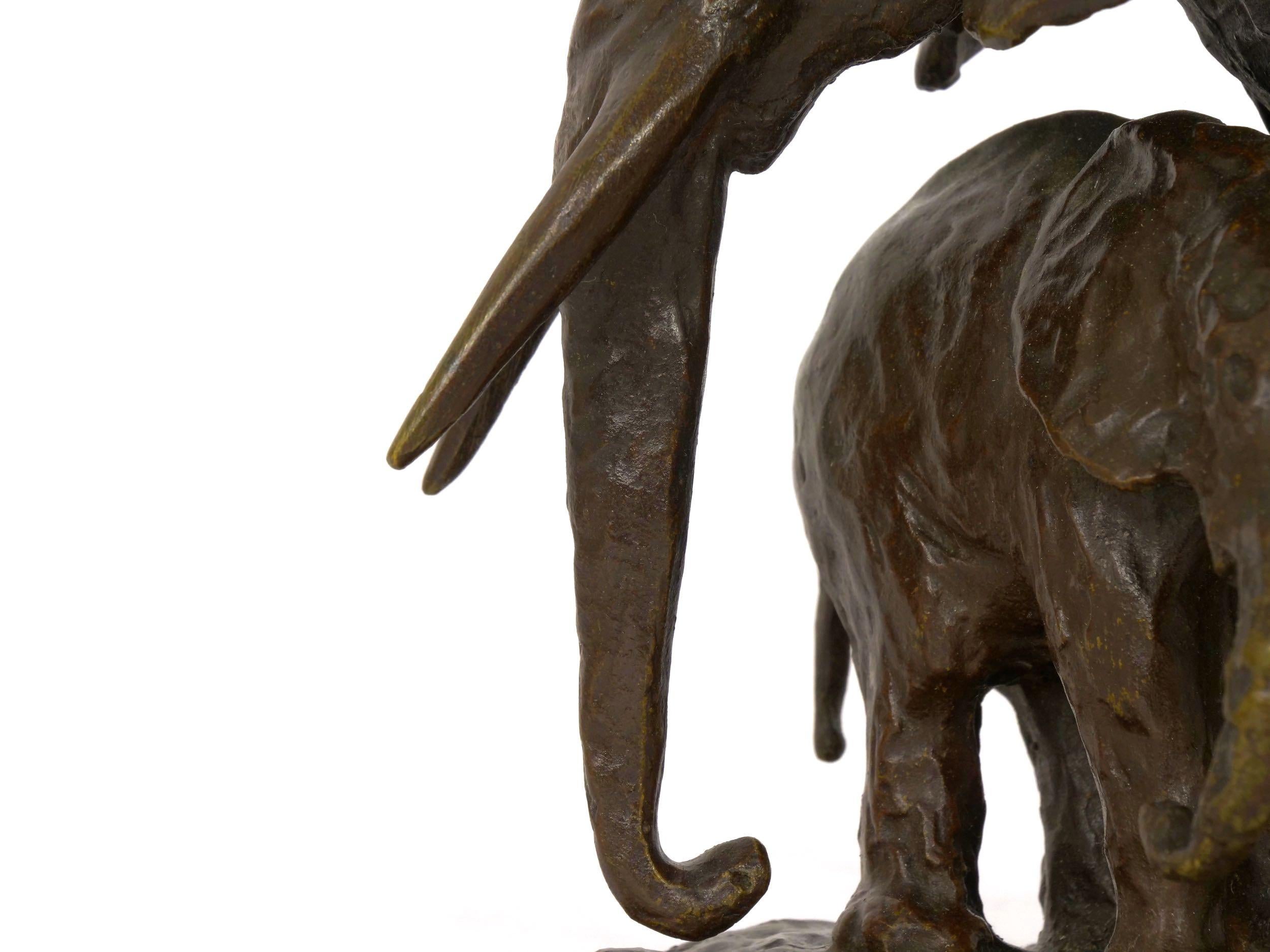 20th Century “Elephant with its Young” French Modernism Bronze Sculpture by Ary Bitter