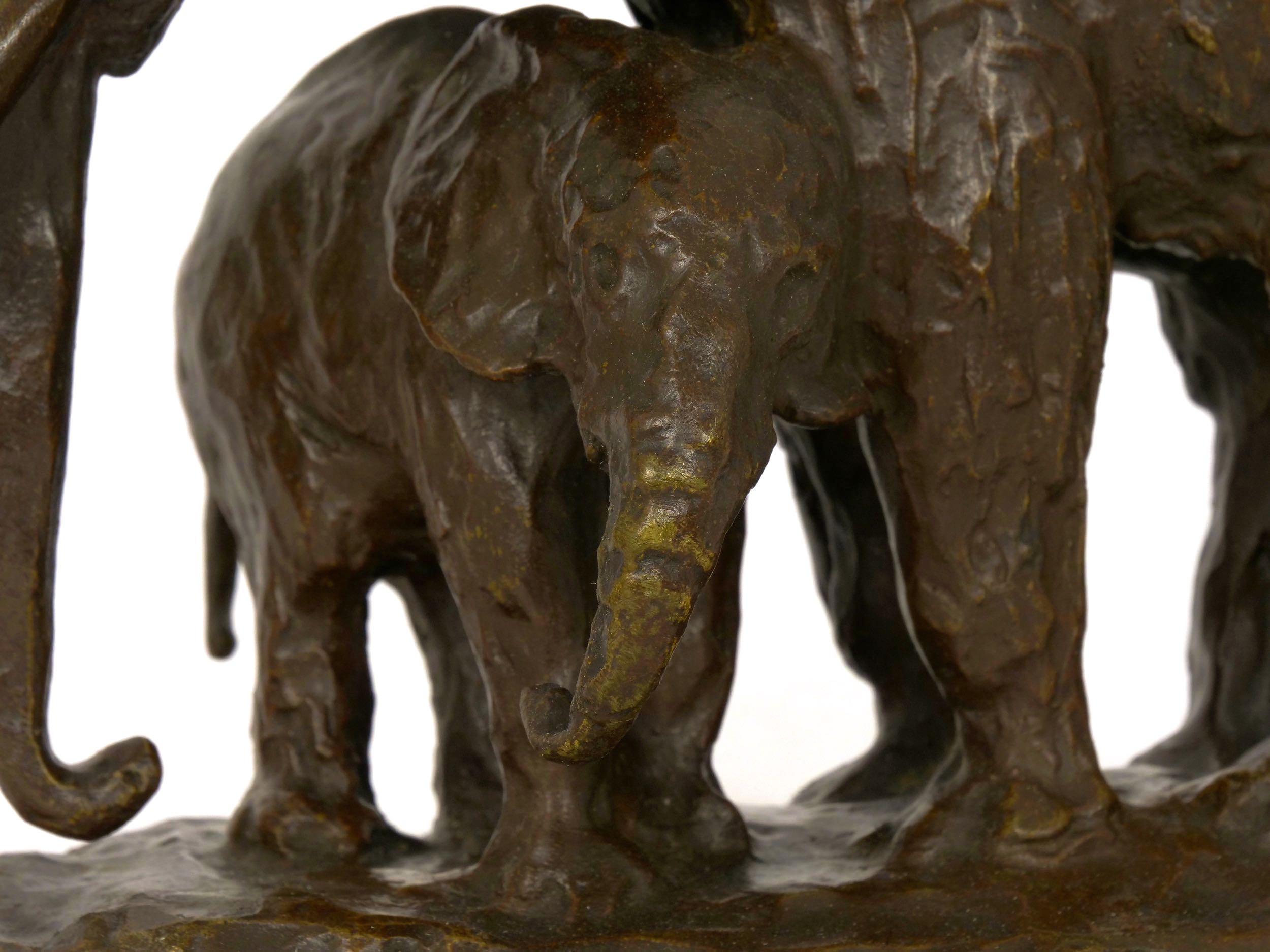 “Elephant with its Young” French Modernism Bronze Sculpture by Ary Bitter 1