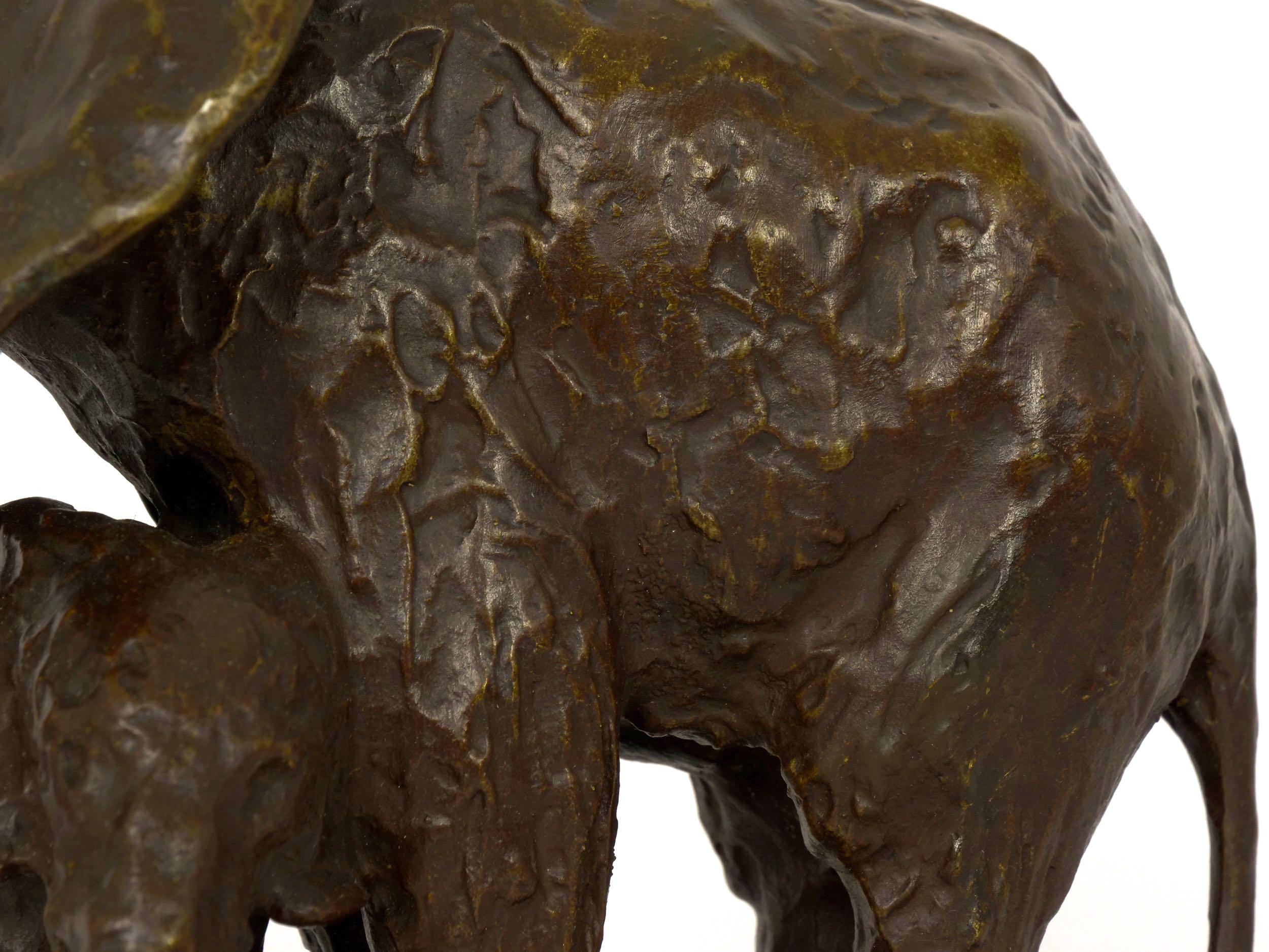 “Elephant with its Young” French Modernism Bronze Sculpture by Ary Bitter 2