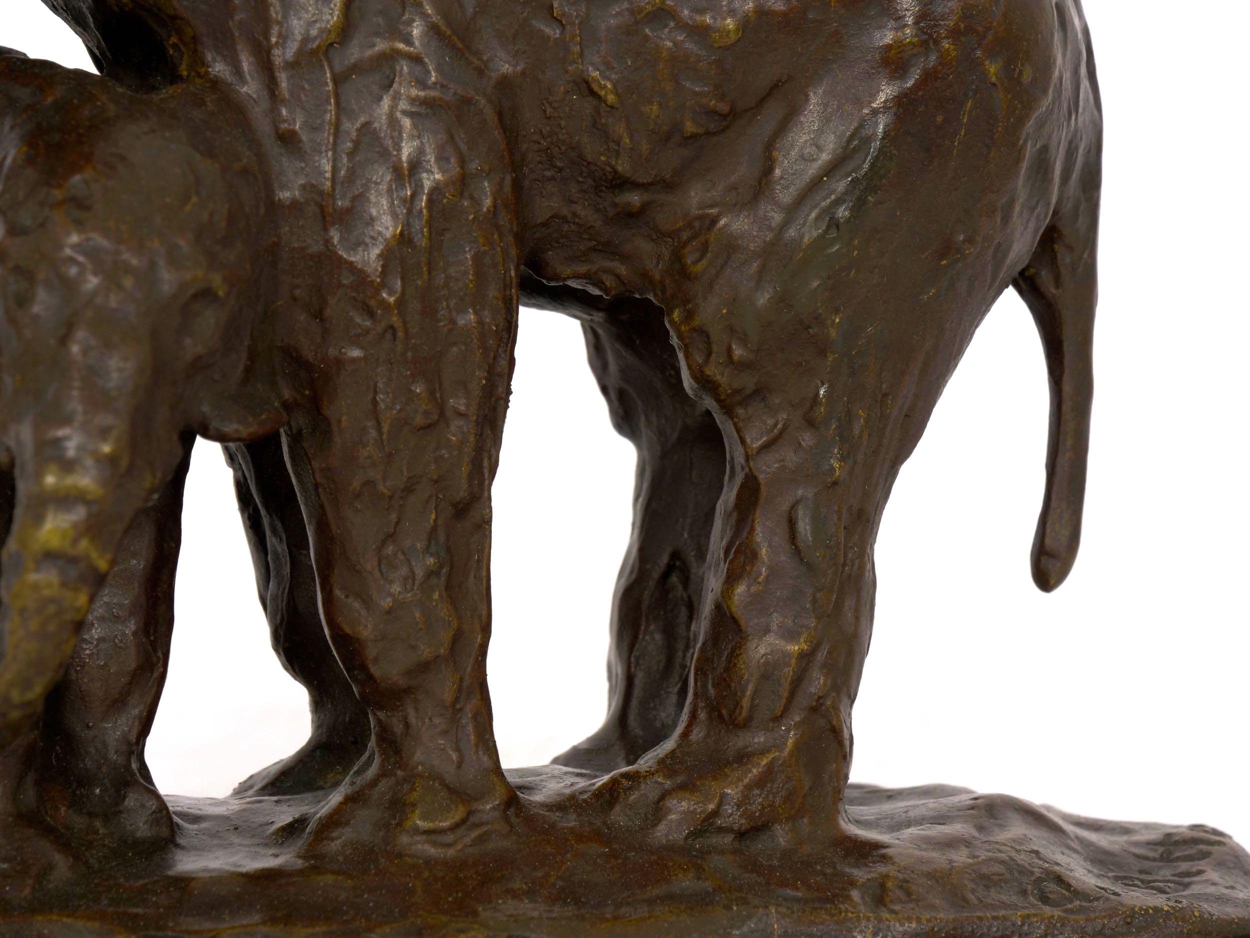 “Elephant with its Young” French Modernism Bronze Sculpture by Ary Bitter 3