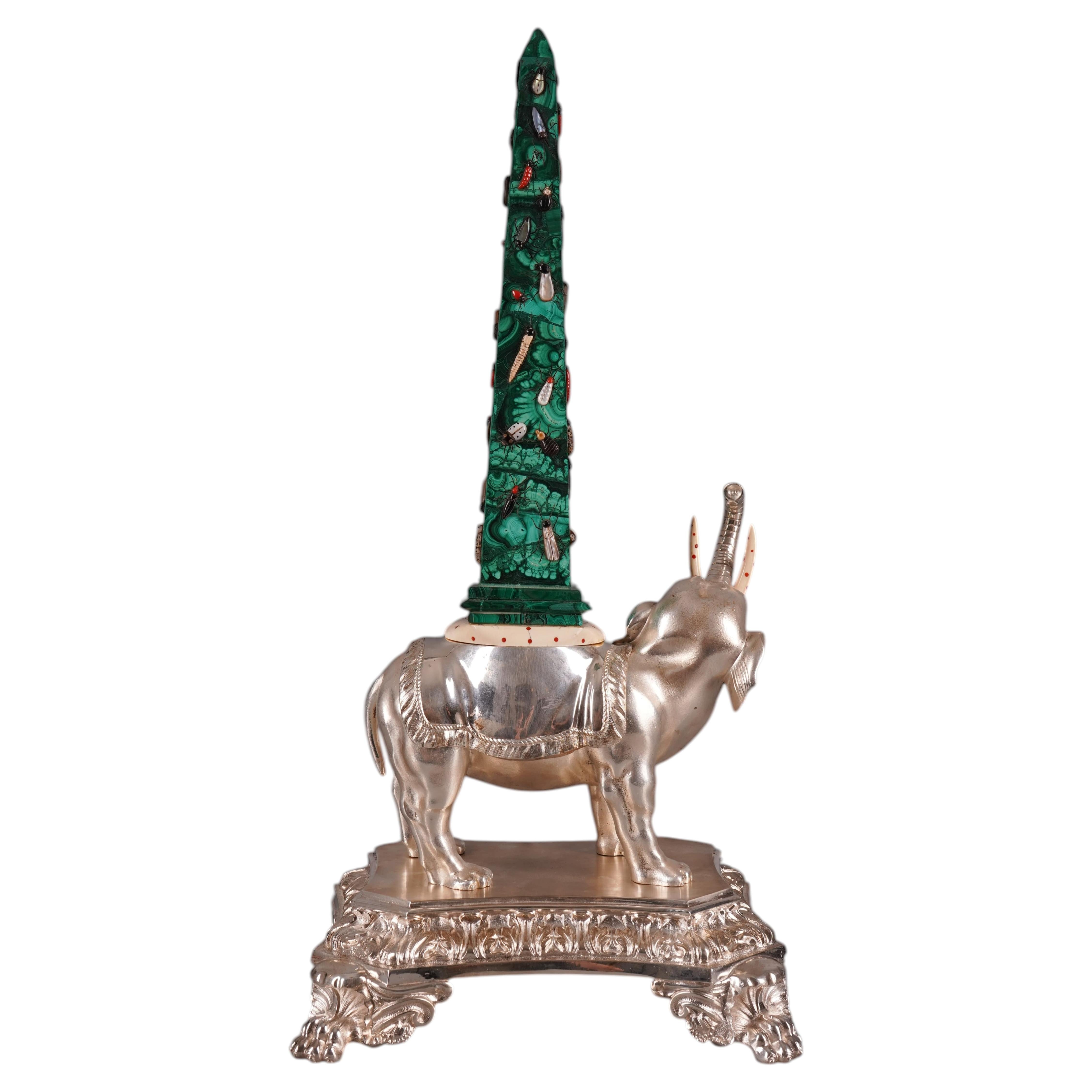 Elephant with obelisk, English 19th century, signed For Sale