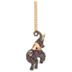 Elephant with Sapphires and Amethysts 18 Karat Gold Sterling Silver Necklace