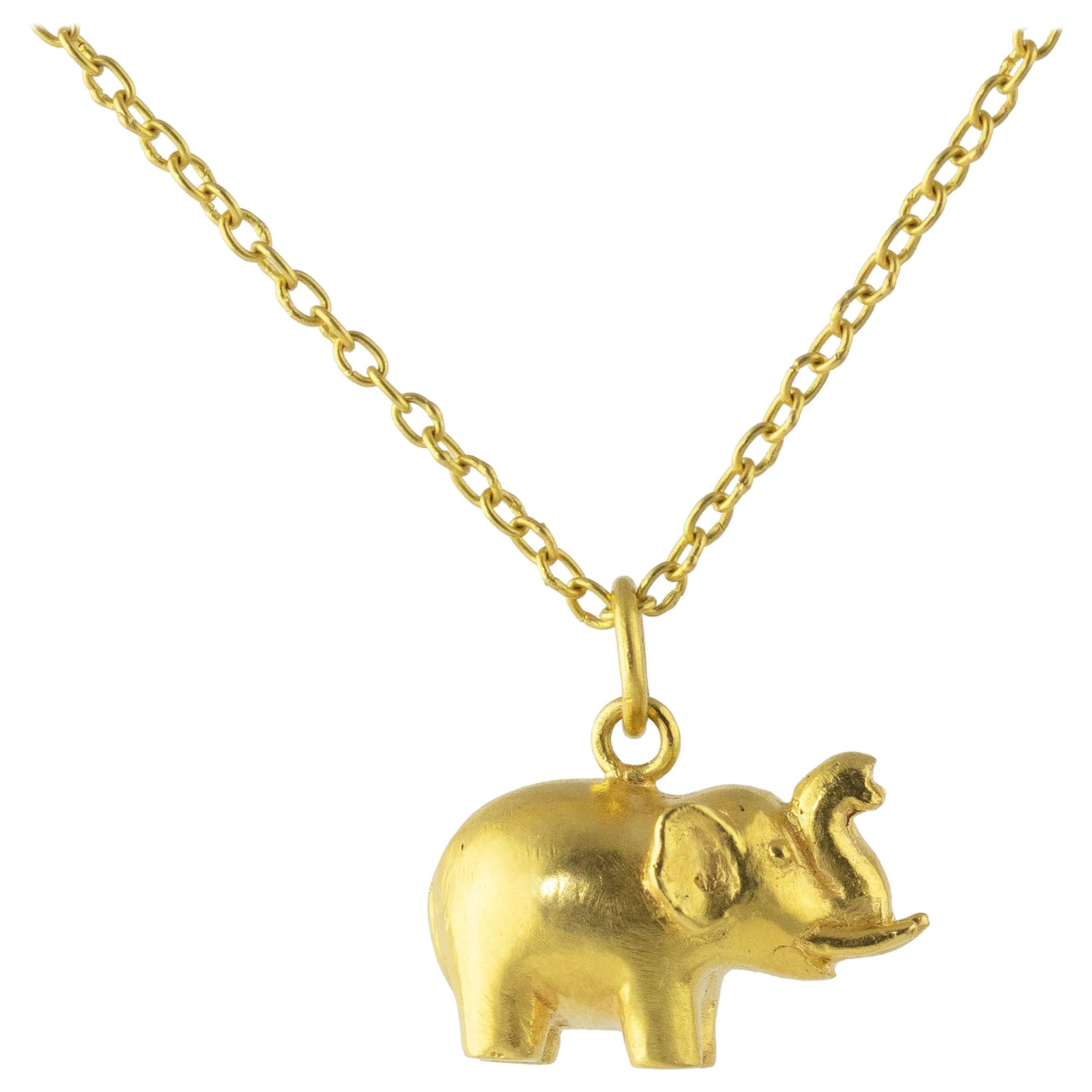 Ico & the Bird & Turquoise Mountain Myanmar Elephant 22k Gold Pendant For Sale
