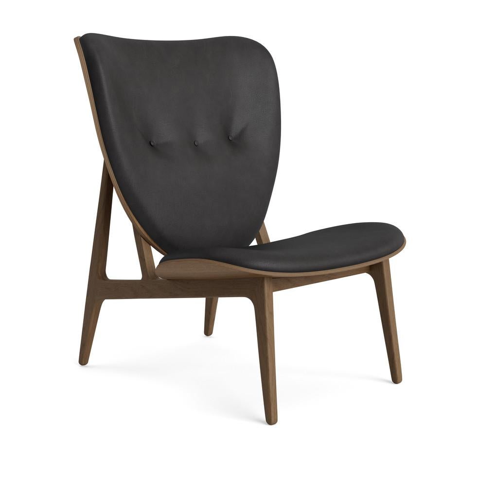 Contemporary 'Elephant' Wood Lounge Chair by Norr11, Dark Smoked Oak, Barnum Bouclé, Brown For Sale