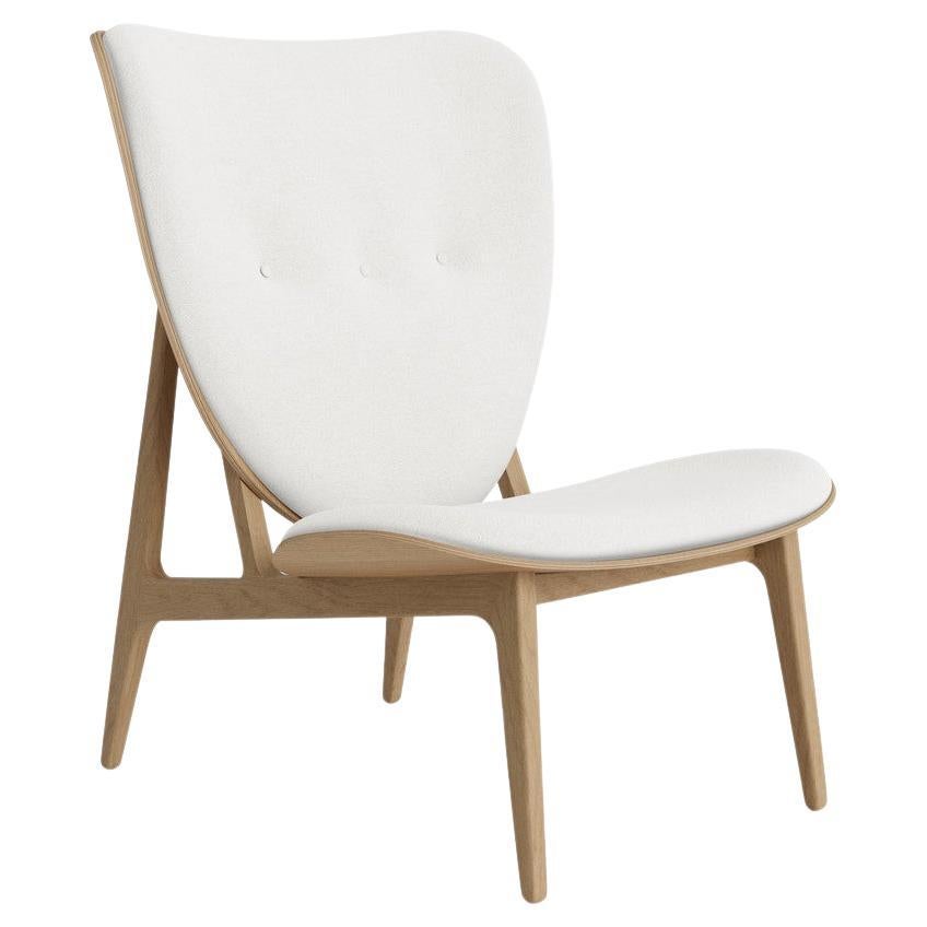 'Elephant' Wood Lounge Chair by Norr11, Natural Oak, Barnum Bouclé, White For Sale