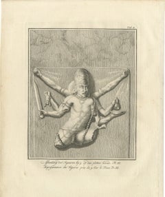 Elephanta Cave Sculpture at Station 9, Antique Niebuhr Print, 1780