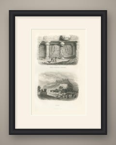Elephanta Cave Temple and Gwalior Fort, India, Antique Steel Engraving, 1859