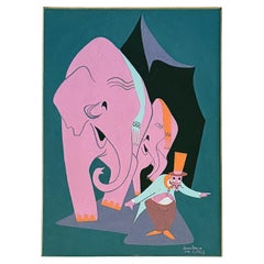 Vintage "Elephants and Seals", Two Circus Scene Paintings, Mid Century, Cleveland Artist