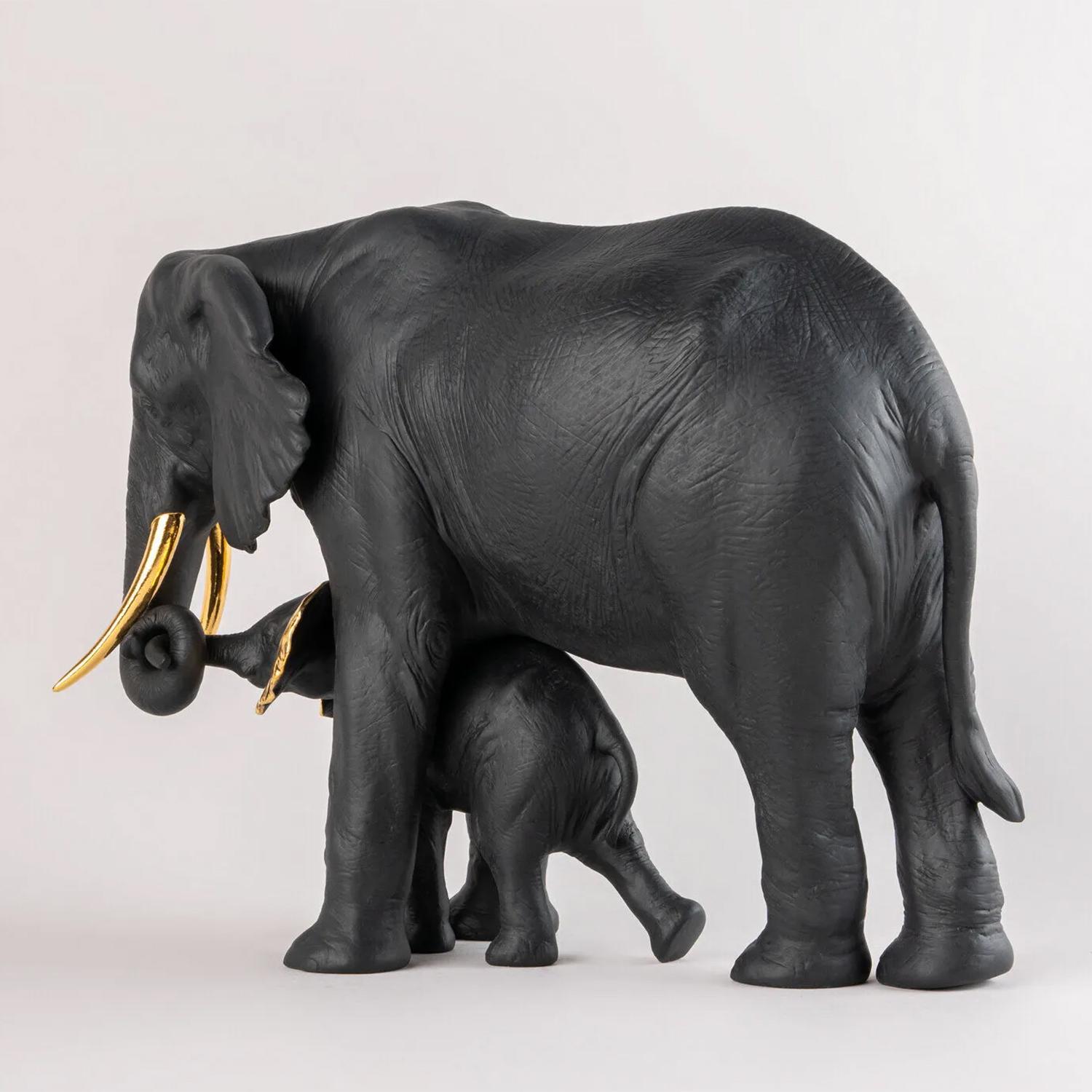 Hand-Painted Elephants Black Sculpture For Sale