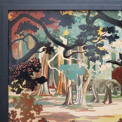 'Elephants in the Forest' a Mid-Century Lacquer on Panel by Lė Thy Vietnamese