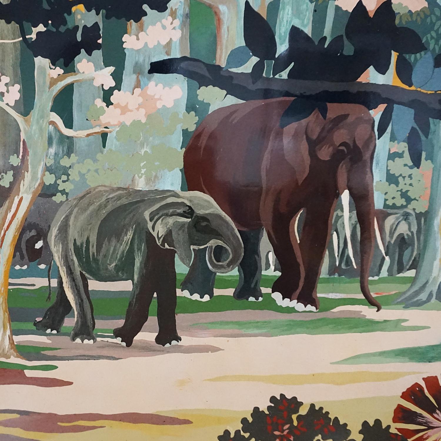 'Elephants in the Forest' a Mid-Century Lacquer on Panel by Lė Thy Vietnamese 4