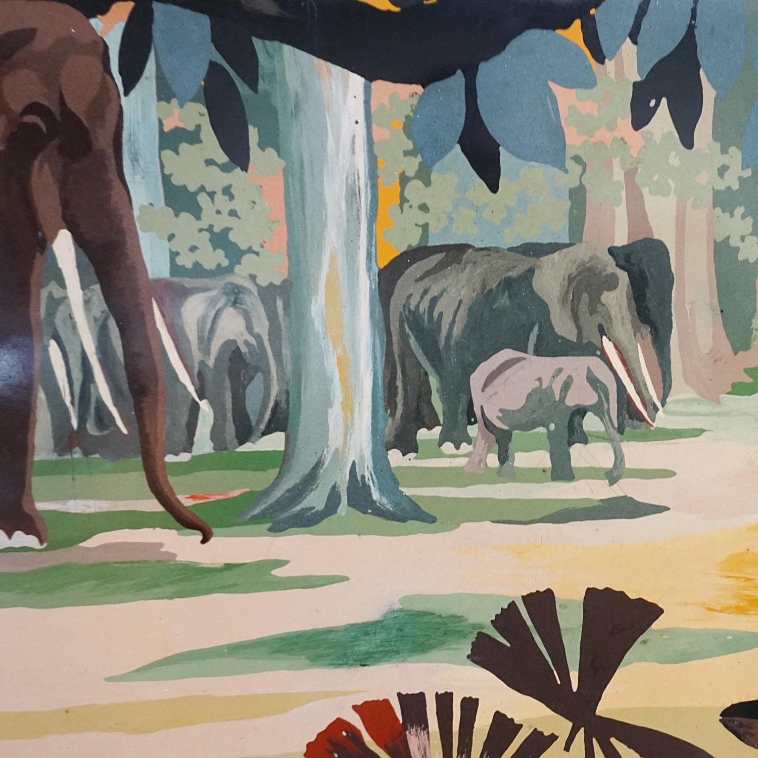 'Elephants in the Forest' a Mid-Century Lacquer on Panel by Lė Thy Vietnamese 5