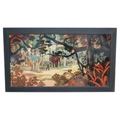 'Elephants in the Forest' a Mid-Century Lacquer on Panel by Lė Thy Vietnamese