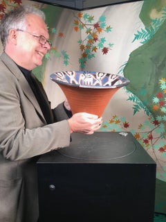 Große handbemalte Präsentationsschale aus Elefanten-Safari von Eva Fritz-Lindner