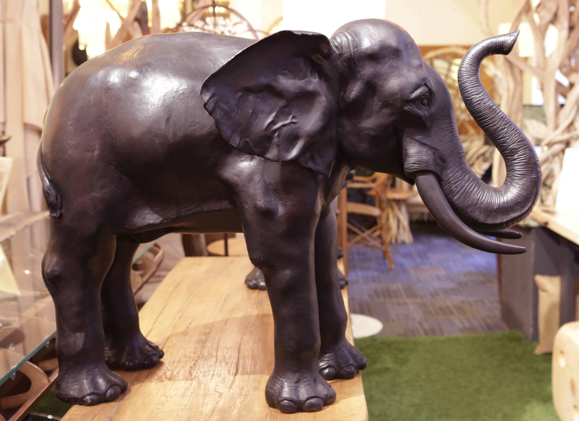 Cast Elephants Set of Two Sculptures in Solid Bronze
