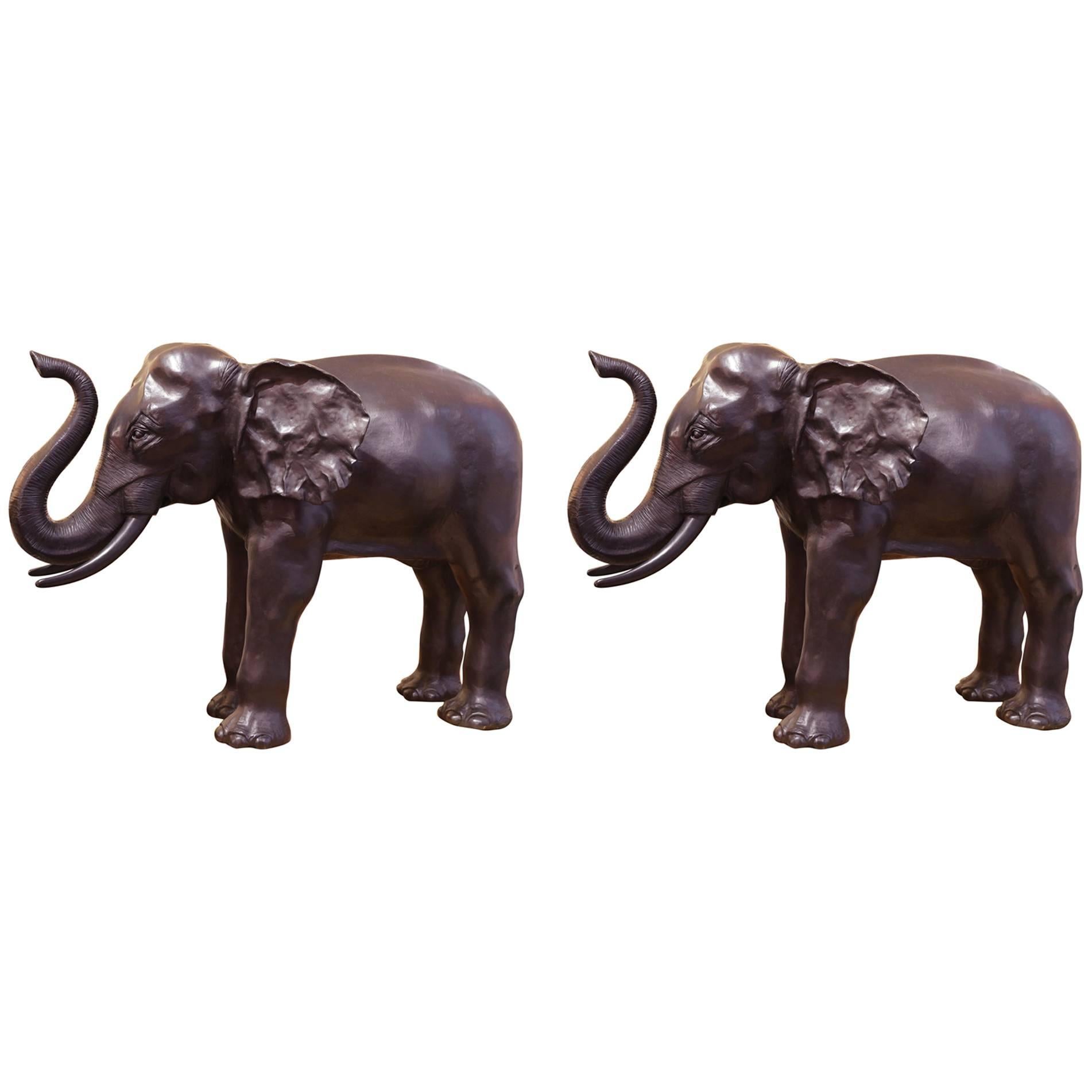 Elephants Set of Two Sculptures in Solid Bronze