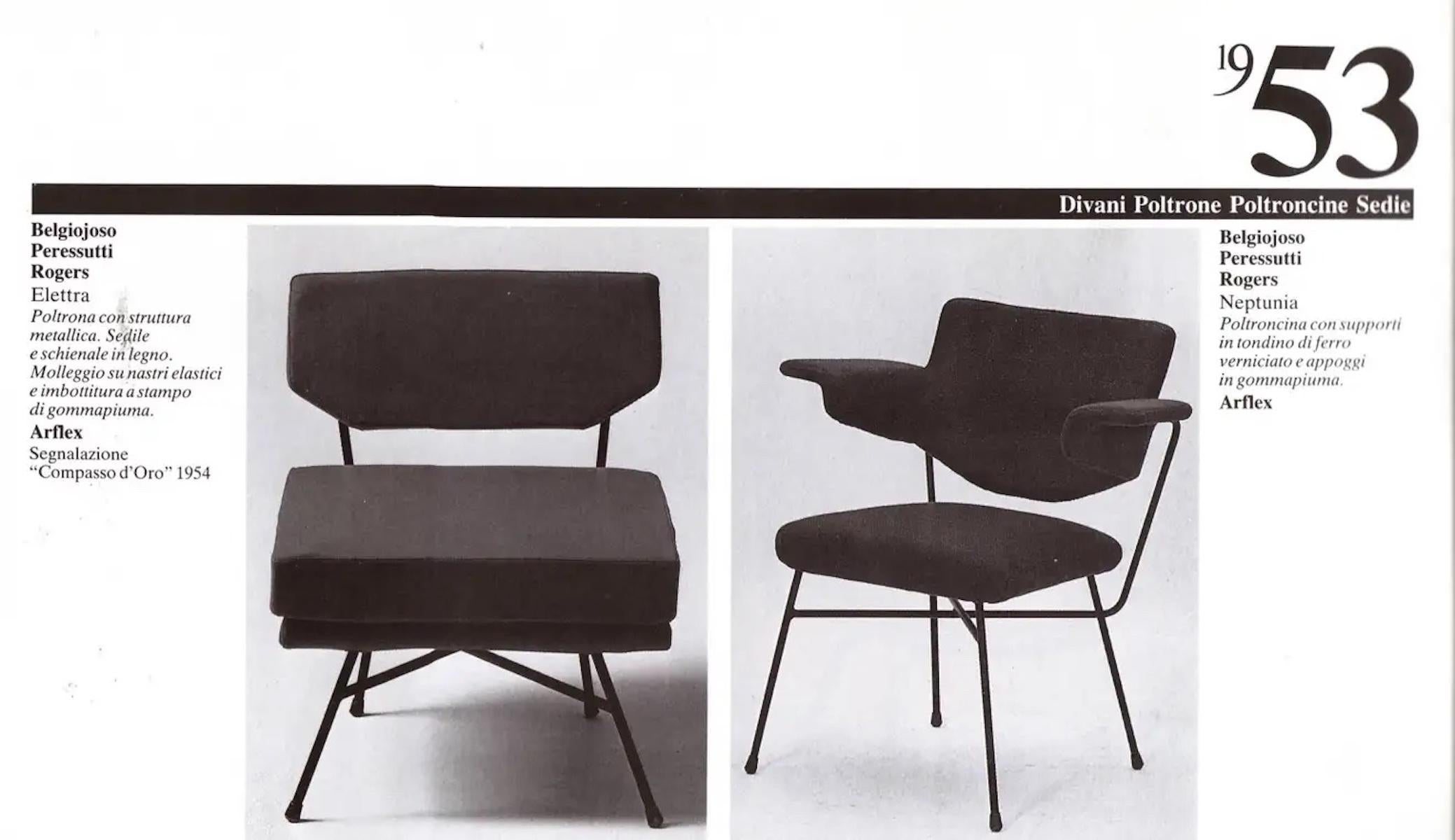 Elettra Armchairs by Studio BBPR for Arflex in Velvet and Iron 6