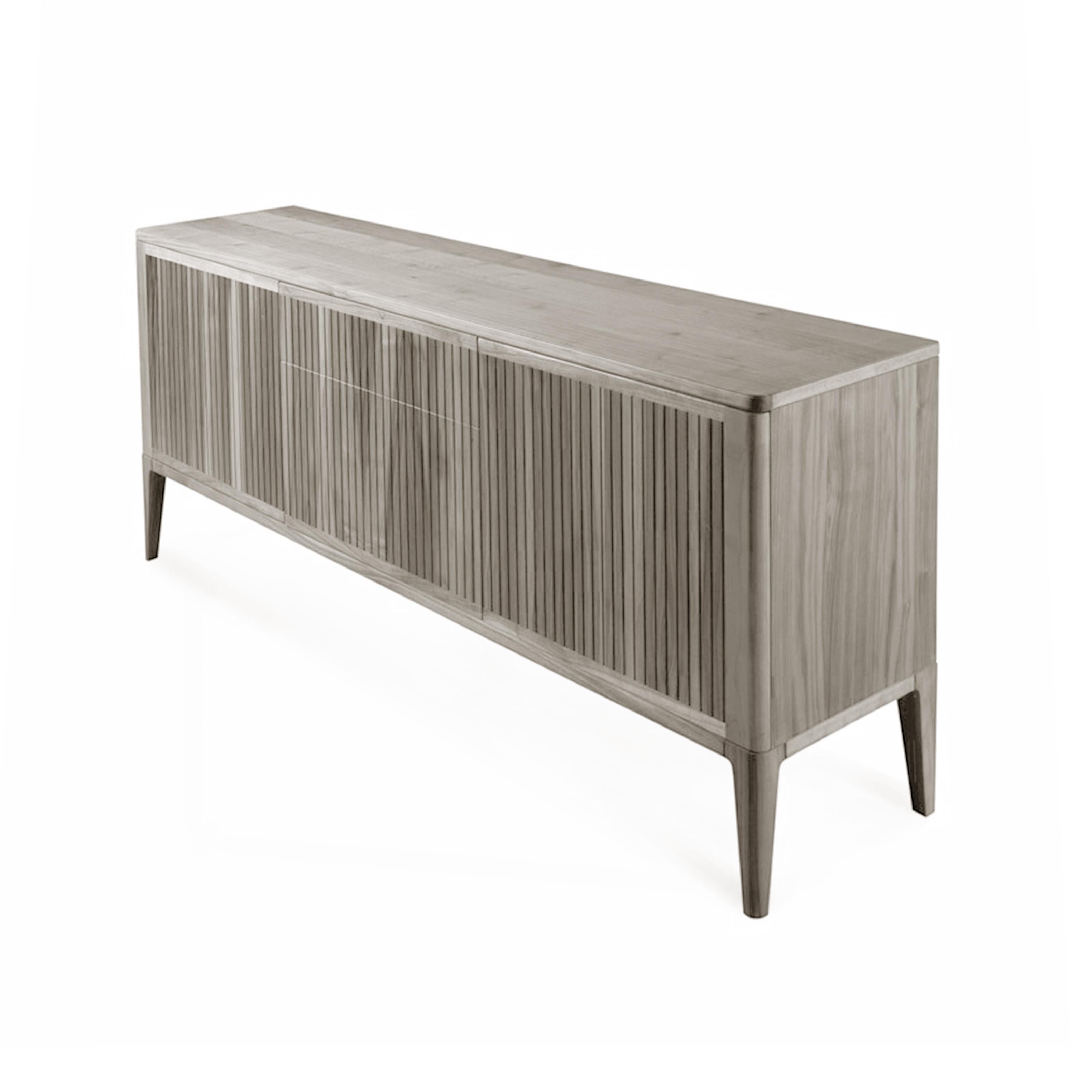 Modern Eleva Solid Wood Sideboard, Walnut in Natural Grey Finish, Contemporary For Sale